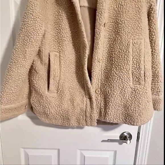 COS Womens Cream Beige Sherpa Teddy Jacket button Down Size 8 Wool Cotton blend - Picture 4 of 12